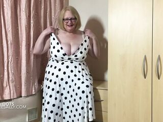 Mature Sally in her new polka dot dress